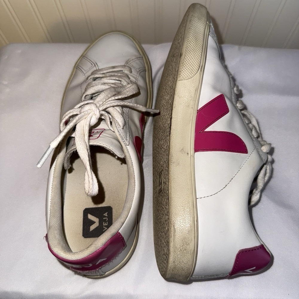 VEJA ESPLAR LOGO LEATHER LOW-TOP SNEAKERS WOMEN SHOES SIZE 8 PINK WHITE